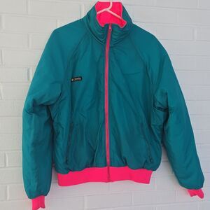 Columbia Men's Revesible Teal Pink Bomber Jacket XL Retro Vintage Outdoor Nylon